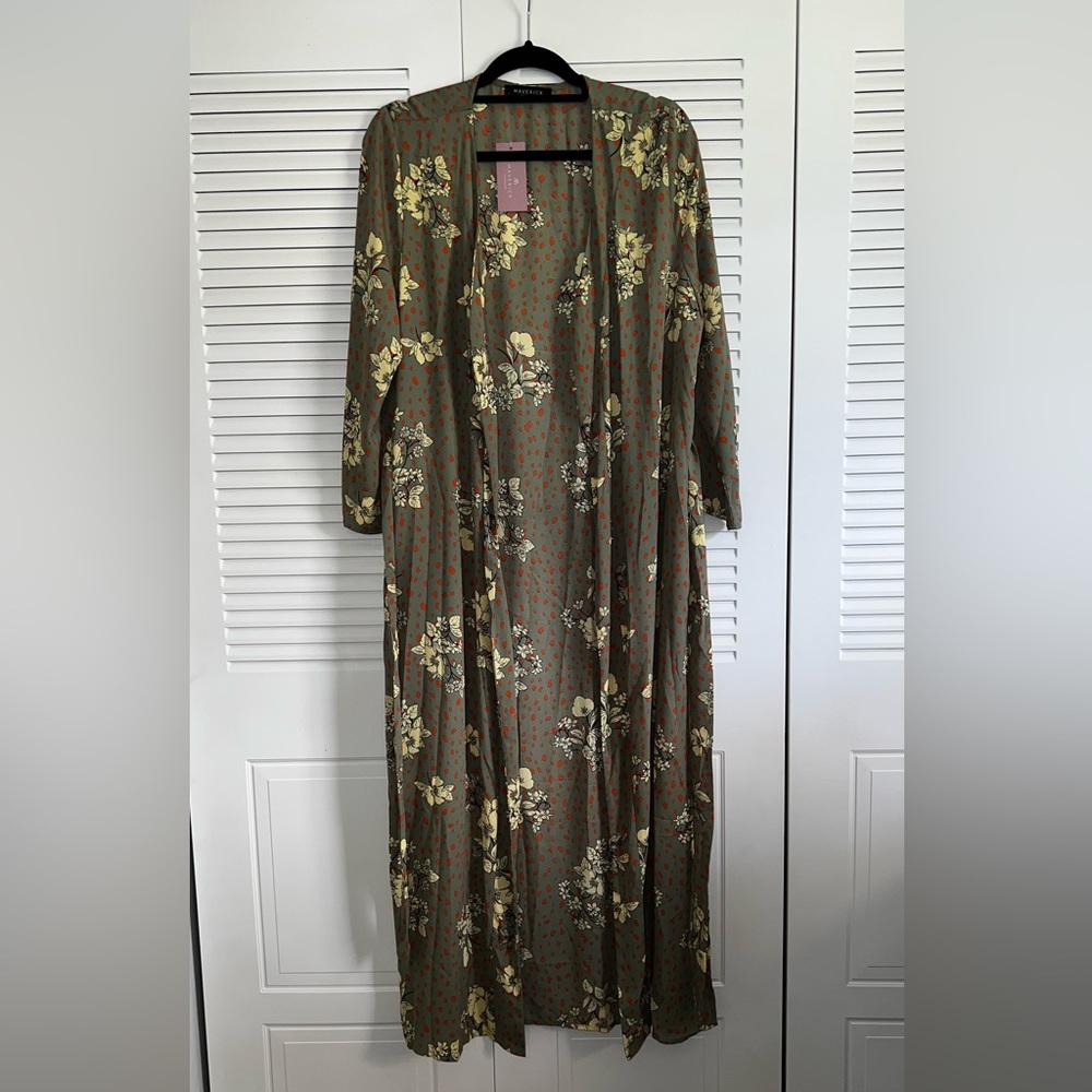 Green floral print kimono